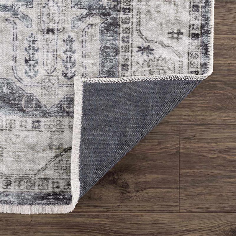 Hauteloom Carnig Living Room, Bedroom Machine Washable Area Rug - Off White, Dusty Blue, Charcoal - 5' x 7'6"