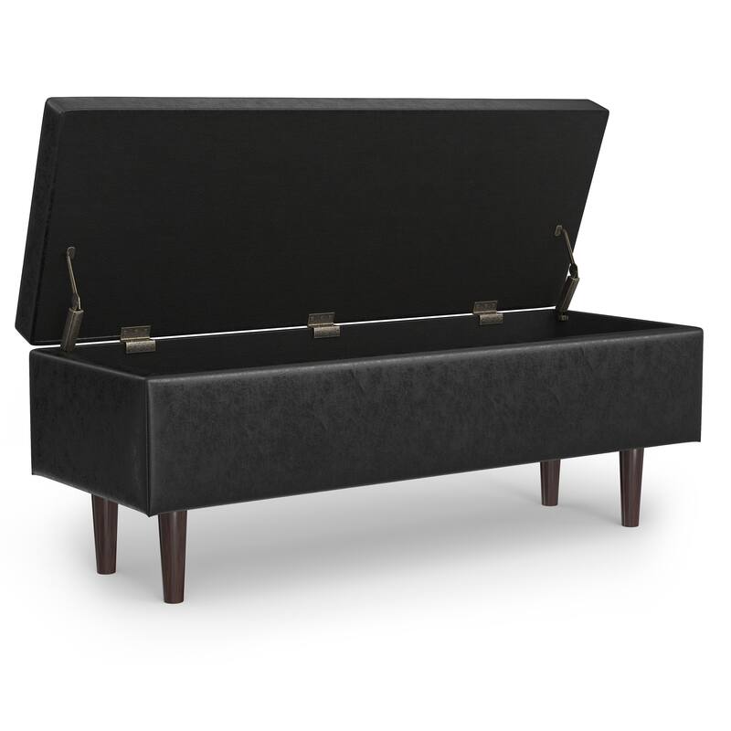 WYNDENHALL Blanchette 48 inch Wide Mid Century Modern Rectangle Storage Ottoman