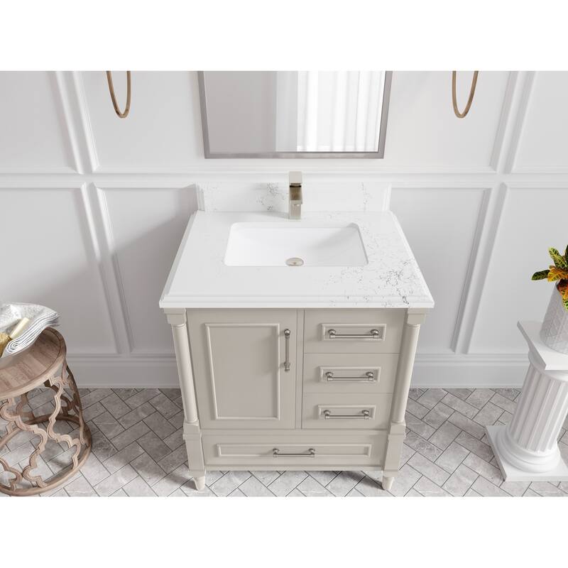 Willow Collections 30 in. W x 22 in. D Aberdeen Single Sink Bathroom Vanity with Countertop - 1.5" Empira White - Fine Grain
