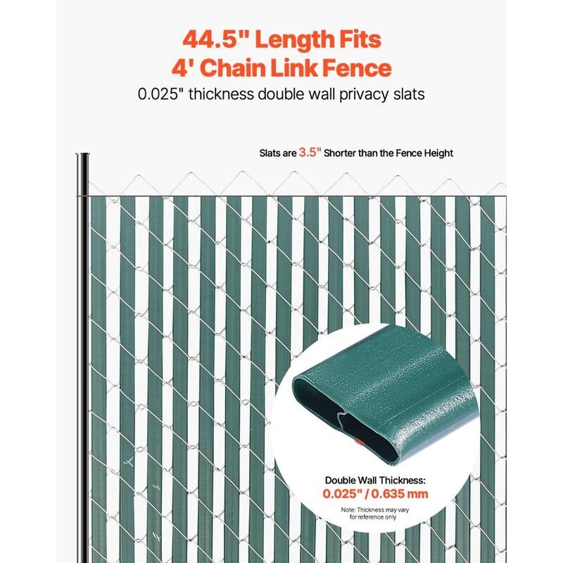 Green HDPE Double Wall Fence Privacy Slats, 44.5" with Locking Channel - 44.5" L x 1.09" W x 0.3" H