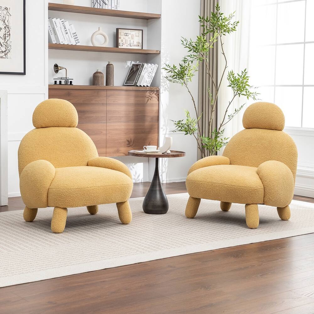 SEYNAR Modern Faux Sherpa Upolstered High Back Armless Accent Chair Set of 2
