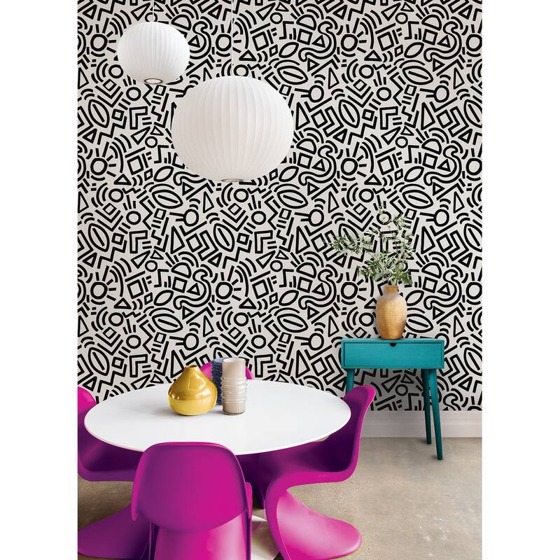 Aelfie Black Doodle Abstract Peel & Stick Wallpaper
