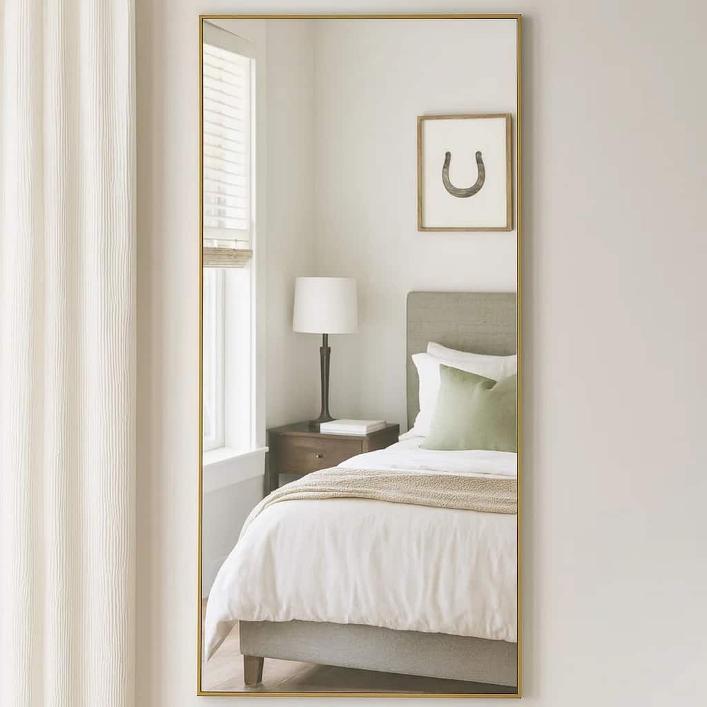 Rectangular Thin Wooden Frame Mirror, Silver