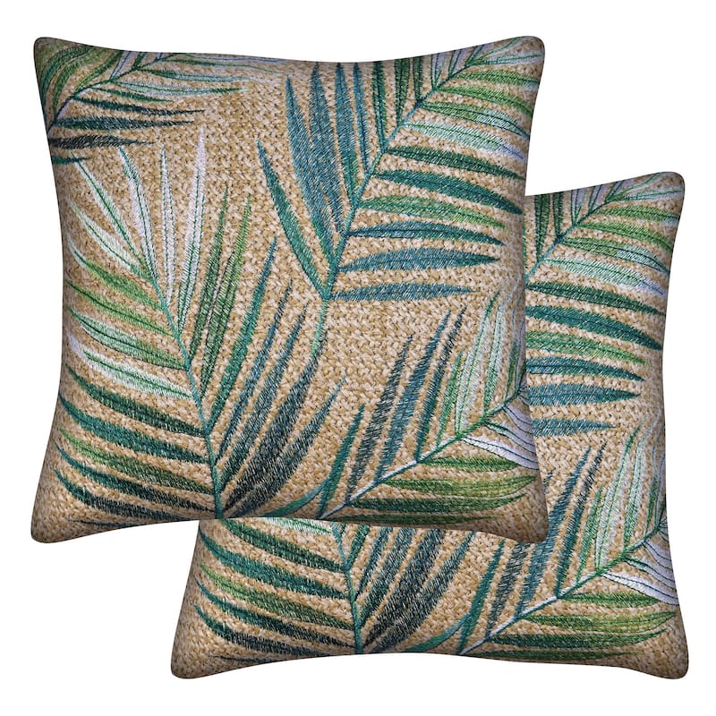 Raffia Palm Green Outdoor Square Toss Pillow (2-Pack)