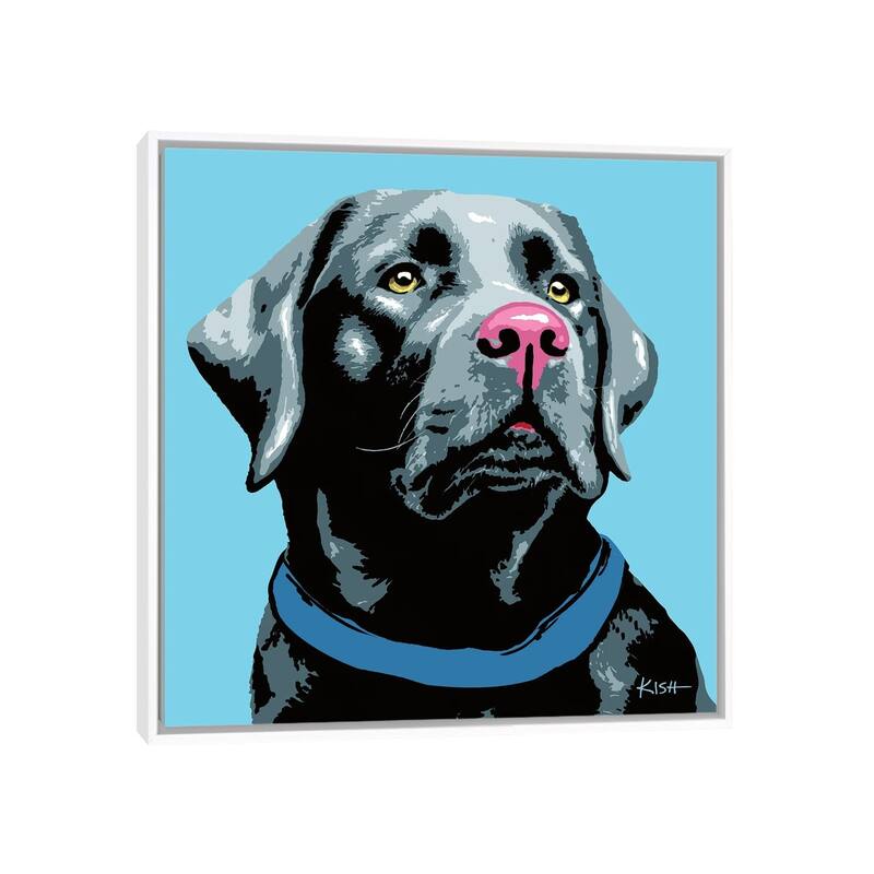 iCanvas "Black Lab Blue Woofhol" by Gretchen Kish Serrano Framed Canvas Print - White - 26x26