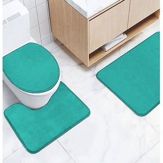 3 Piece Teal Ultra Soft Thick Memory Foam Non-Slip Absorbent Bathroom Bath Mat Set - Bed Bath ...