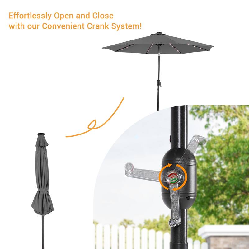 LIVOOSUN 9Ft Solar-powered Large Round Outdoor Patio Market Umbrella with Crank