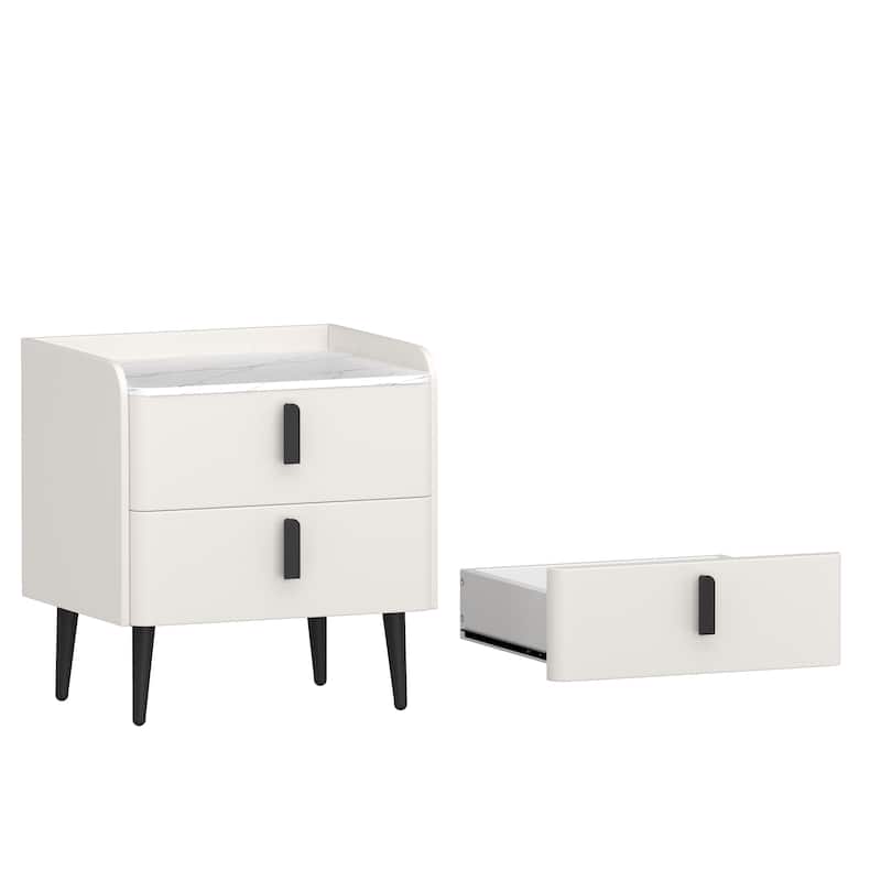Nightstands Set of 2, Night Stand with 2 Drawers and Marble-Pattern Tabletop, Modern Beside Table for Bedroom