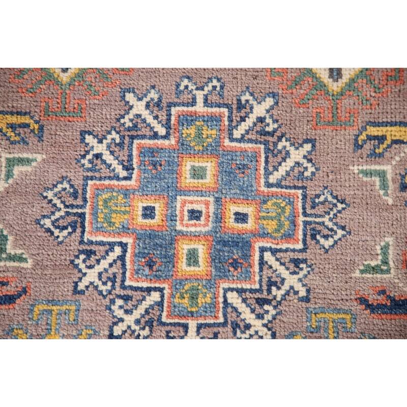 Brown Geometric Kazak Accent Rug Wool Carpet - 2'9" x 4'1"