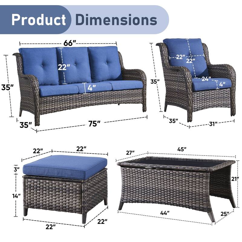 Outdoor Sofa Chair with Coffee Table and Ottoman