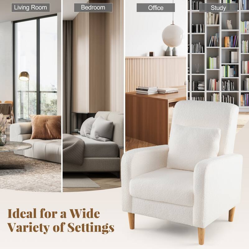 Gymax 2PCS Accent Chair w/Lumbar Pillow Teddy Fleece Cover Rubber Wood