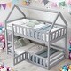 preview thumbnail 12 of 18, Twin over Twin House Bunk Bed with Fence and Door, White