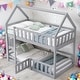 preview thumbnail 11 of 18, Twin over Twin House-Shaped Design Bunk Bed with Fence and Door, Fence-shaped Guardrail, Playful Space, Easy Assembly, White Gray
