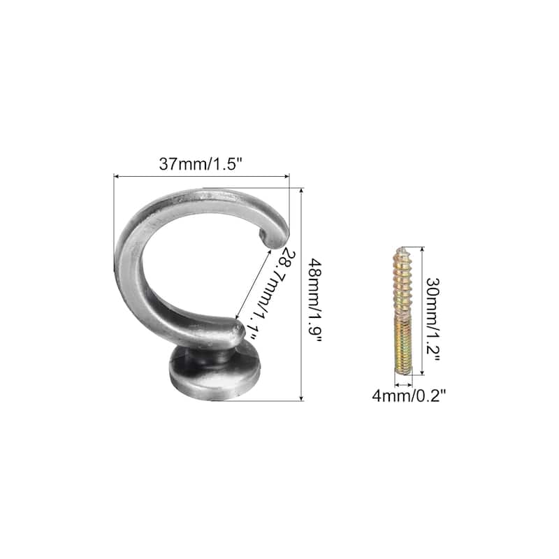 4Pcs Curtain Holdback Wall Mounted Curtain Tiebacks Screw Hooks - Silver