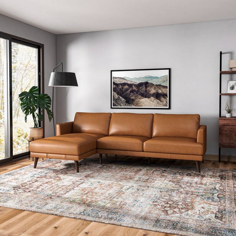 Lucio Modern Living Room Top Leather Corner Sectional Couch in Tan - Tan - Left Facing