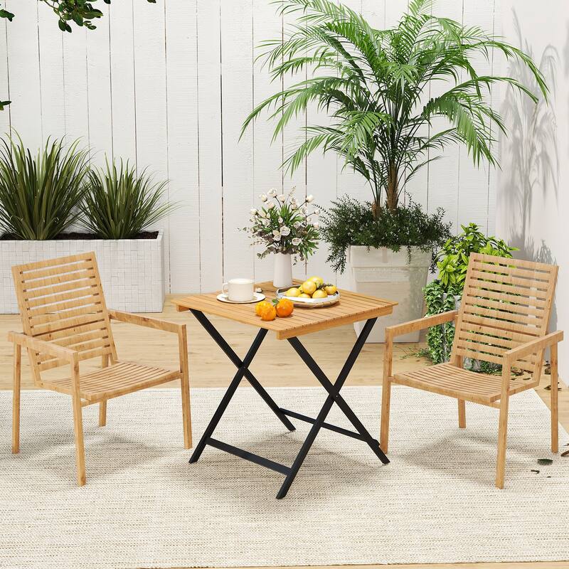 Gymax 28'' Patio Folding Table w/ Slatted Tabletop Portable Bistro