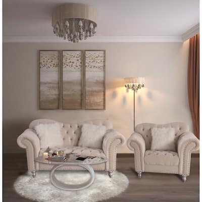 Luxury Classic Tufted Camel Back Living Room Set, Chair Loveseat 2 PCS