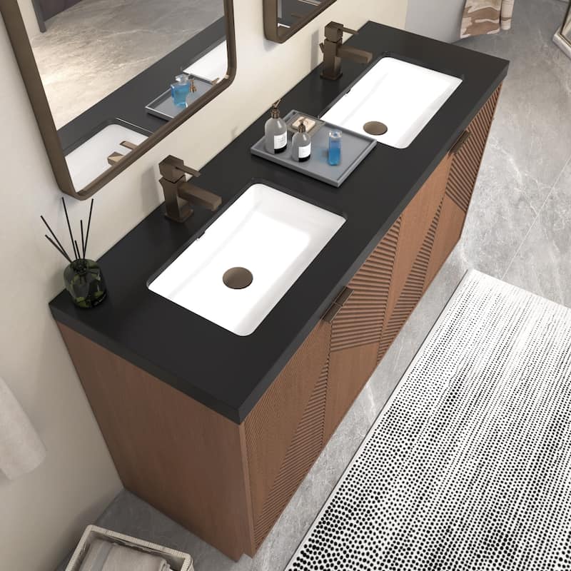 Milano 60" Freestanding Bathroom Vanity with Double Black Acrylic Sink