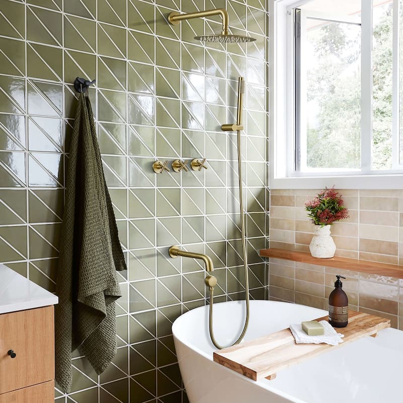 10" Solid Brass Wall Mounted Shower System with Tub Spout and 3-Cross Handles