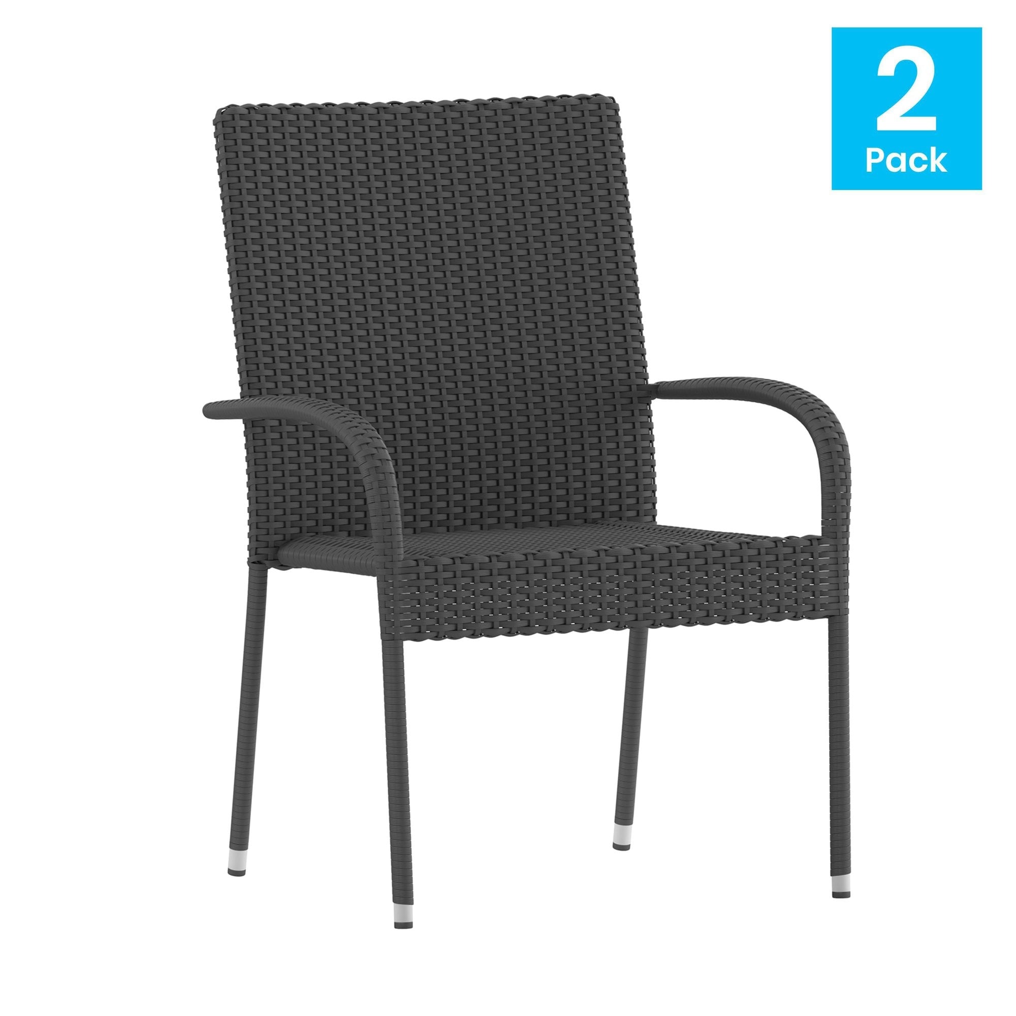 Set of 2 Stackable Indoor Outdoor Wicker Dining Chairs with Arms