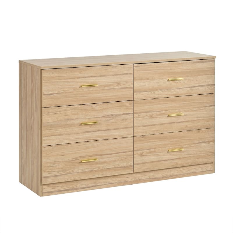 6-Drawer Dresser Modern Wide Wood Chest of Drawers for Bedroom