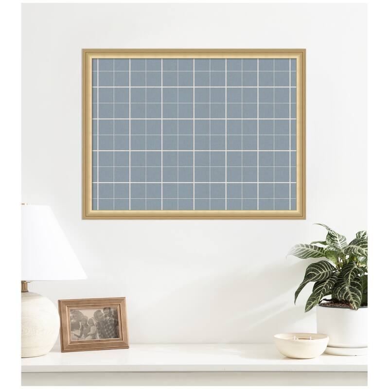 Kate and Laurel Framed Fabric Pinboard Light Blue Plaid Wall Organization