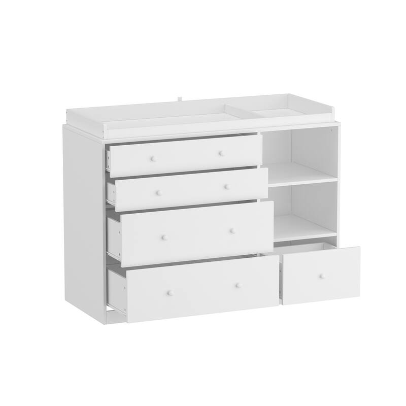 47” White Dresser Bedroom Storage Cabinet for Clothes, Toys & Accessories, Modern Chest of Drawers for Nursery or Closet