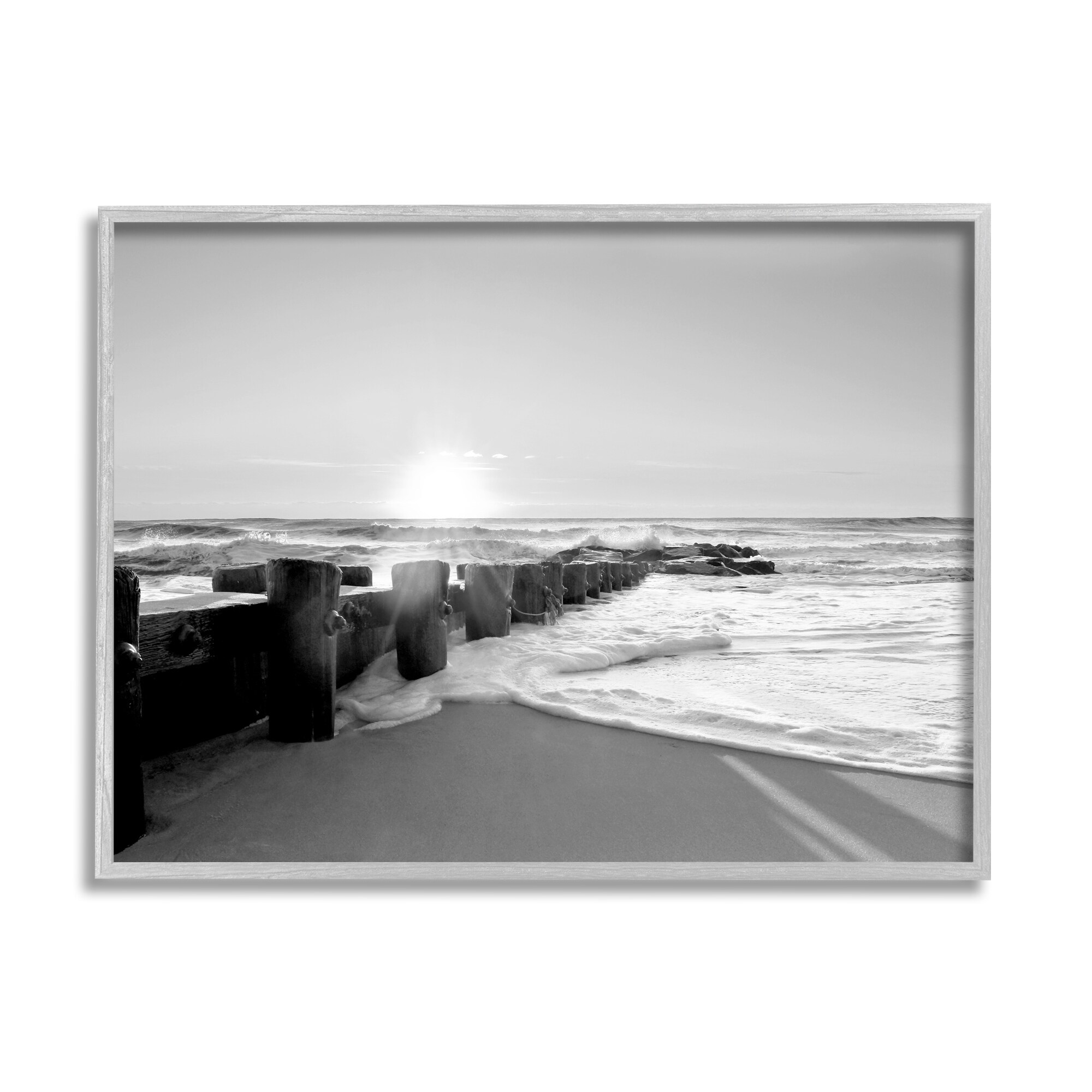 Stupell Beach Tide Sea Foam Landscape Black White Photography Framed Wall Art