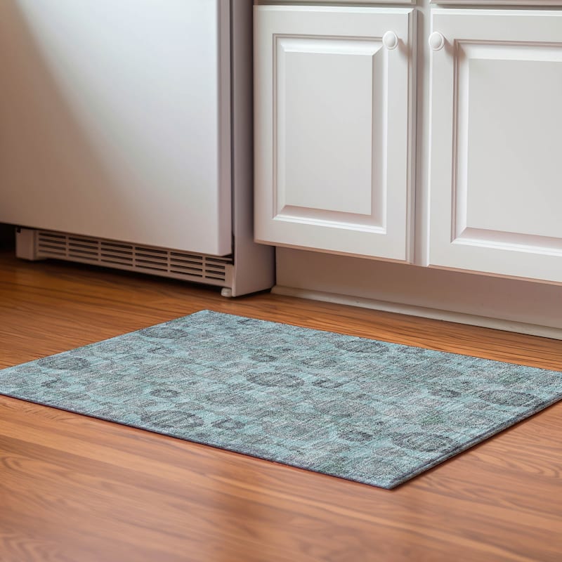 Premium Washable Super Soft Traditional Olivia Mayfield Rug - Turquoise - 1' 8" x 2' 6" - Rectangle