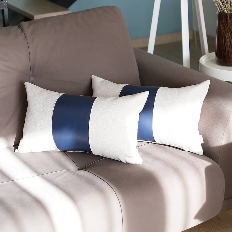 Bohemian Set of 2 Handmade Decorative Throw Pillow Vegan Faux Leather