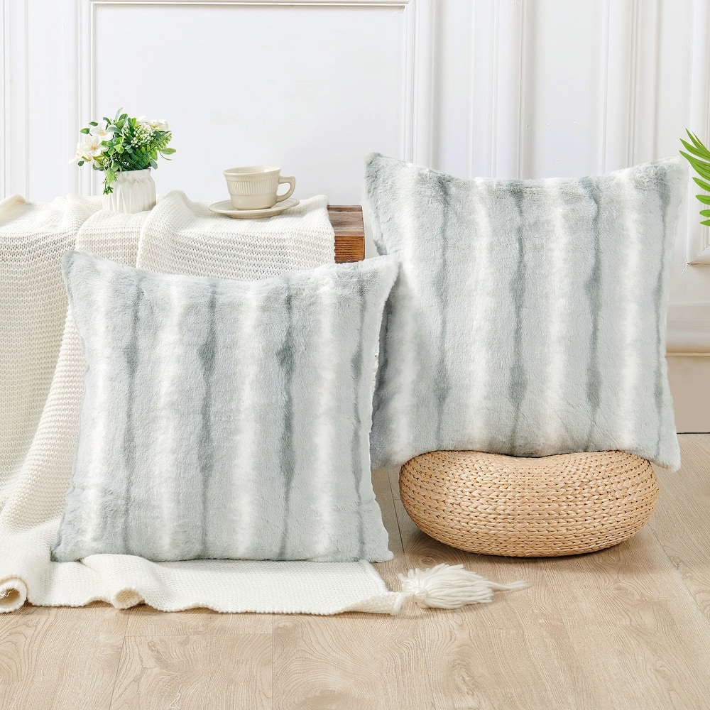 Amanda Stripe fauxfur Throw Pillow Covers Set of 2, NO INSERT