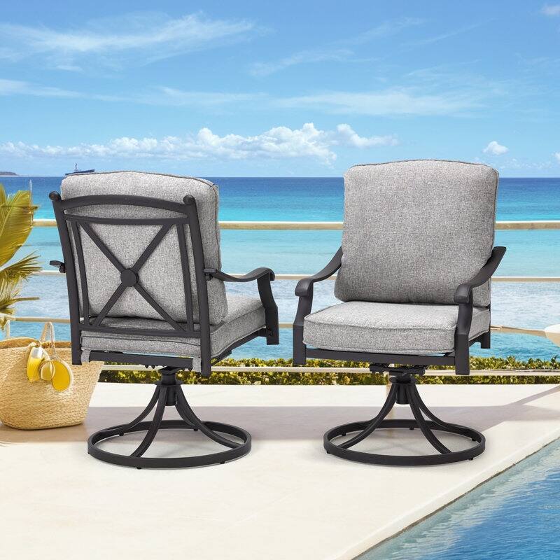 Outdoor Swivel Rocker Chairs Set of 2, Heavy-Duty 360° Swivel Patio Chairs with Cushions, All-Weather Steel Frame for Garden