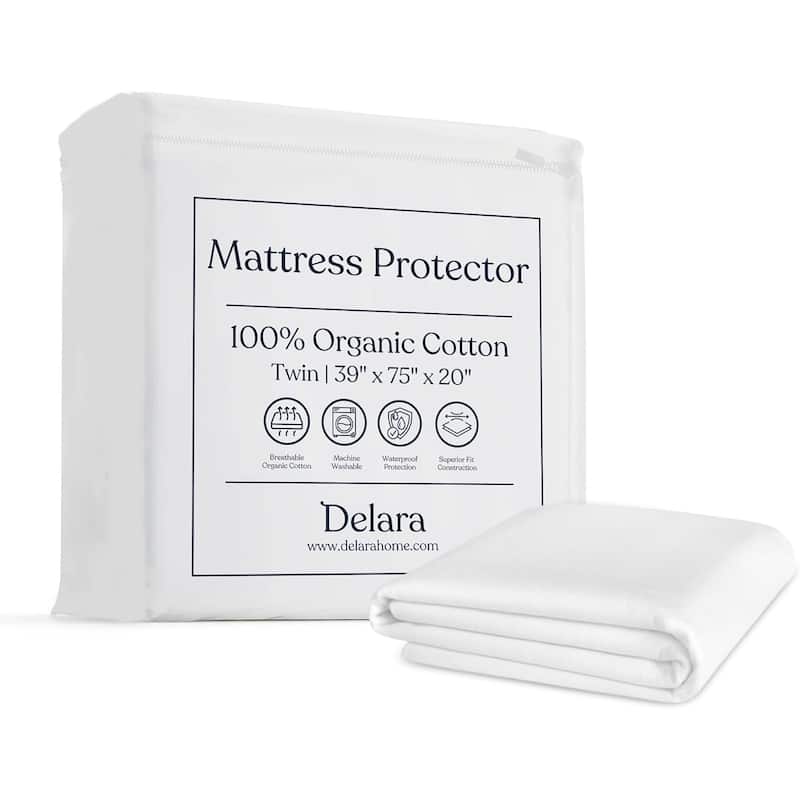 Delara 100% Organic Cotton Mattress Protector, Waterproof Ultra Soft 300TC Cover - Twin(39"X75")