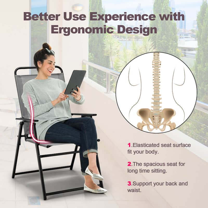 Costway 2pcs Patio Folding Chairs Dining Armrest Backrest Outdoor - See Details