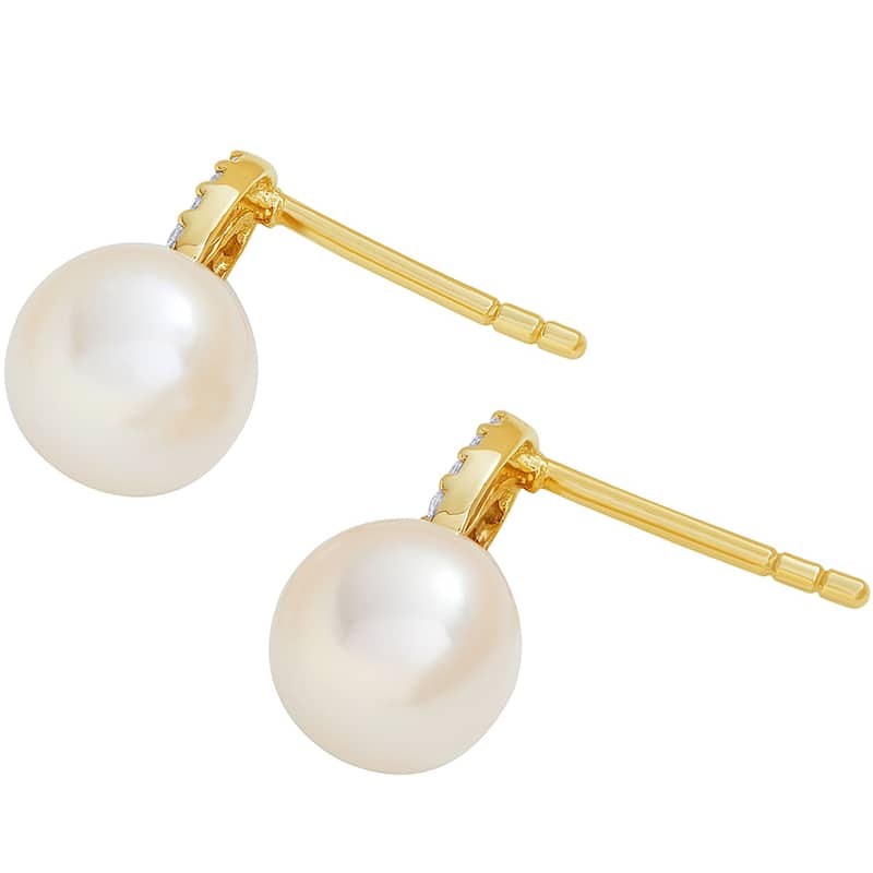 14k Yellow Gold Freshwater Pearl Bow Design Stud Earrings