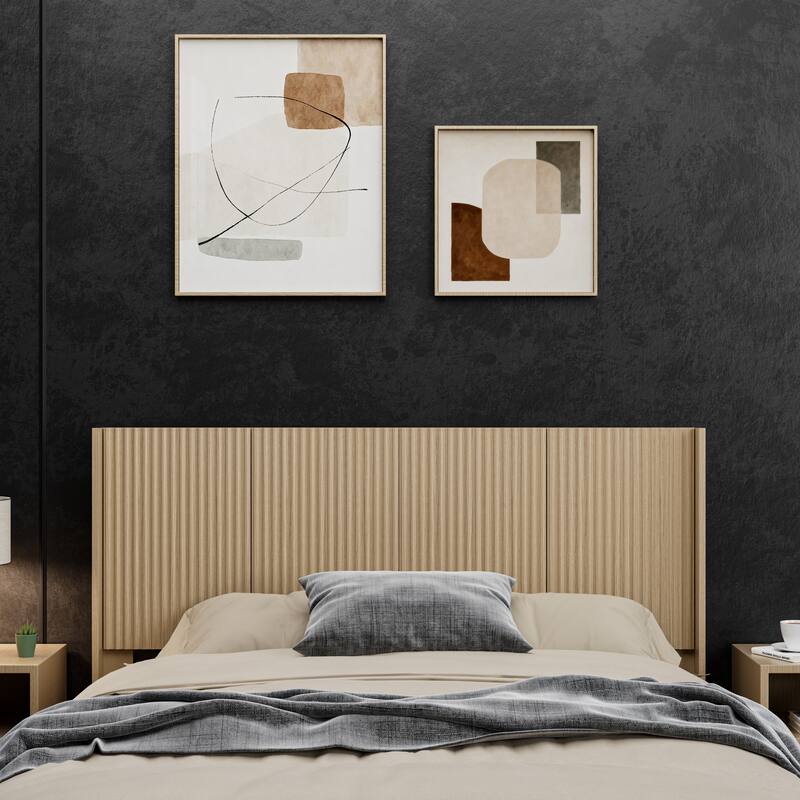 Queen Size Wood Headboard with Modern Farmhouse Design, Wall Mounted Fluted Panel, Natural Oak Finish