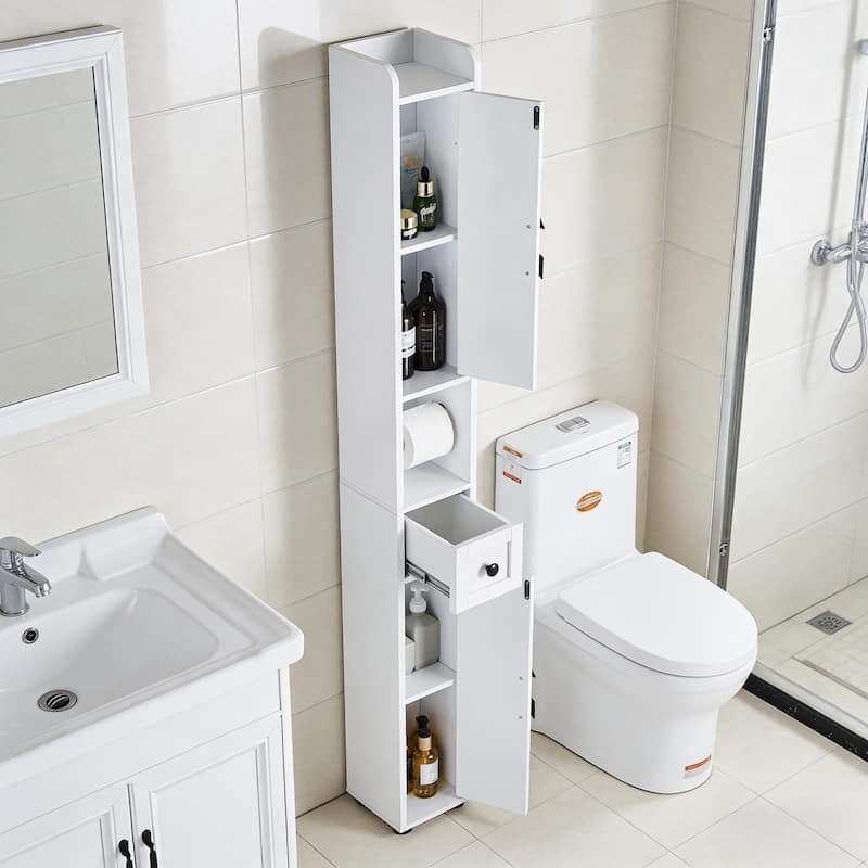 Javlergo Bathroom Tall Cabinet with Adjustable Shelves Floor Narrow Slim Storage Cabinet for Small Space
