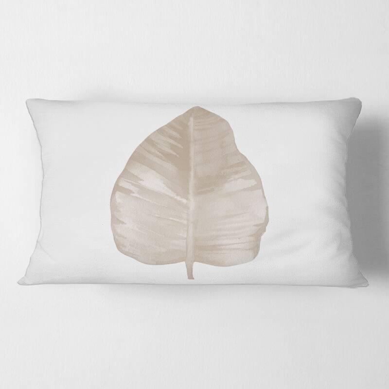 Designart 'Dried Leaf Plant Beige On White' Traditional Printed Throw Pillow - 12 x 20