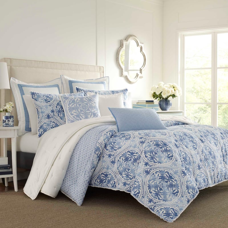 Laura Ashley Mila Blue Comforter Cotton Comforter Set - Full - Queen - 3 Piece