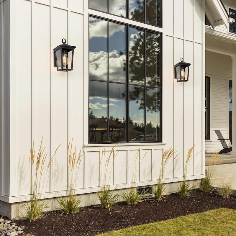 Farmhouse 1-Light Black Outdoor Wall Sconces Patio Glass Wall Lamps - 4.3"L x 11.8"H