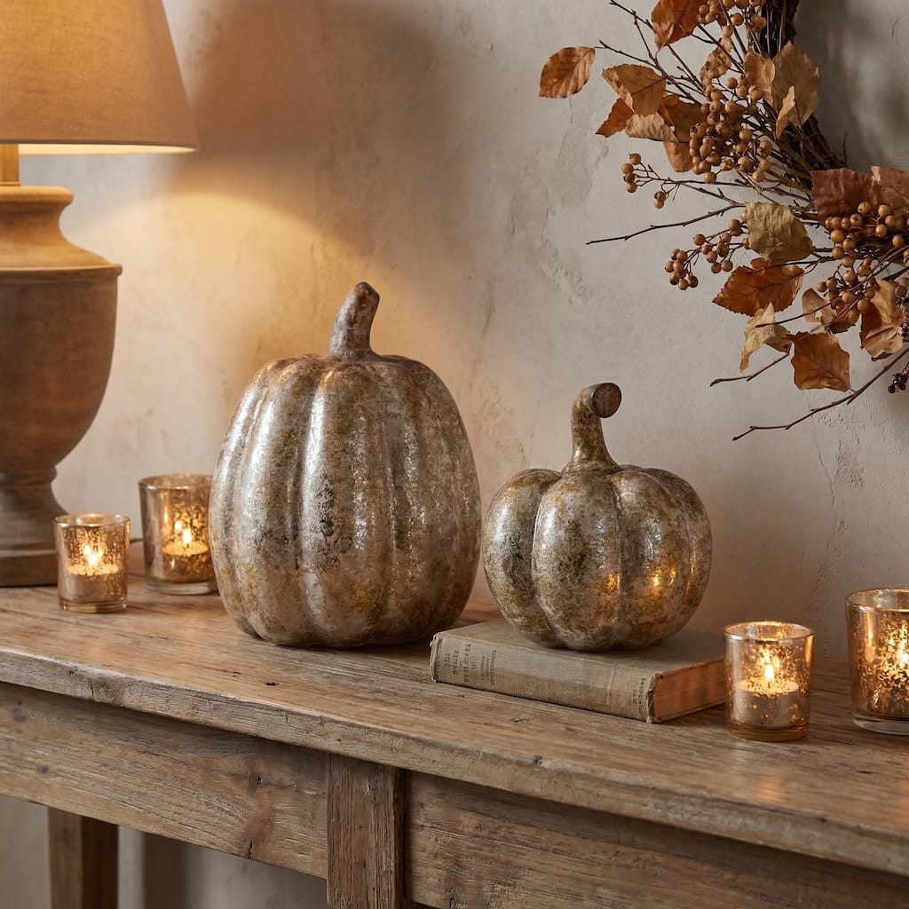 8-9" Terracotta Aged Pumpkin Set of 2