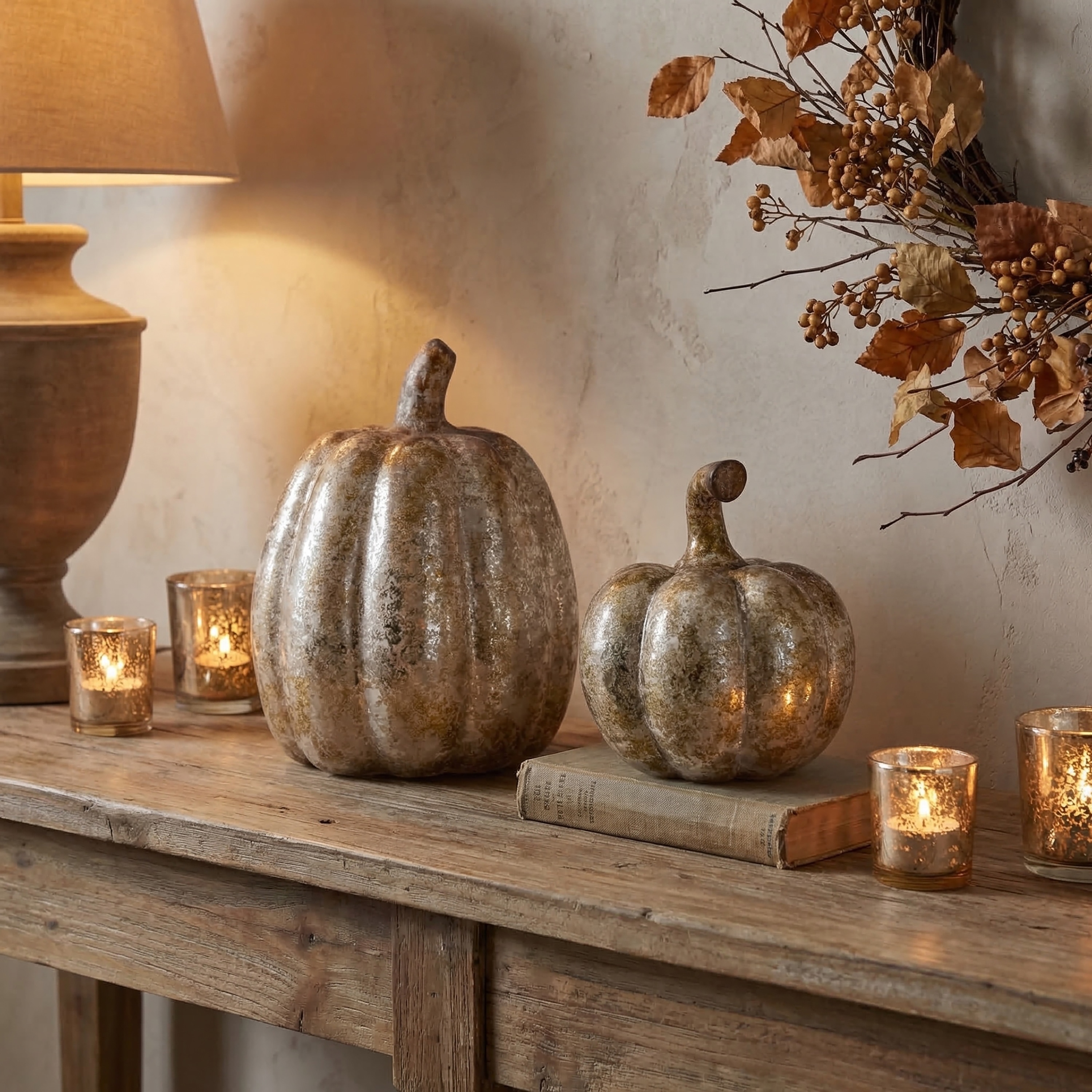 8-9" Terracotta Aged Pumpkin Set of 2