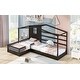 preview thumbnail 21 of 25, Twin Size Wood House Platform Bed, L-Shaped with Fence and Slatted Frame
