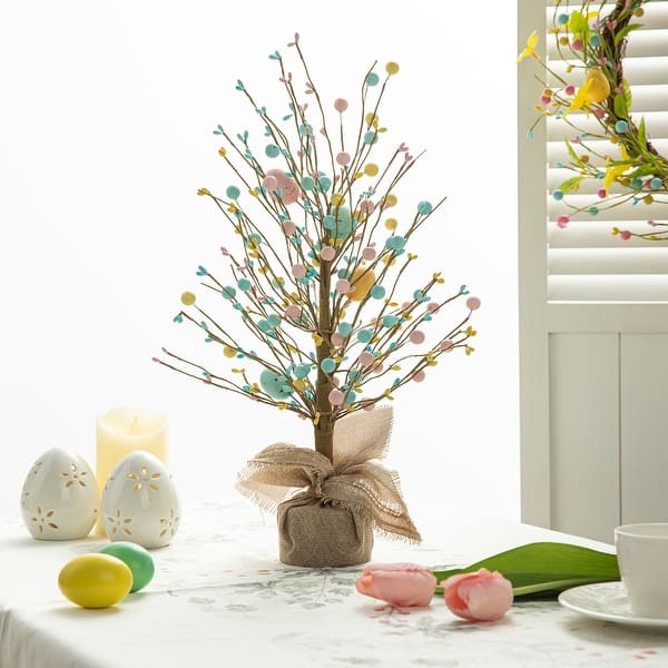 slide 2 of 22, Glitzhome 18"H Easter Eggs Blossom Table Tree Spring Artificial Plants Centerpieces