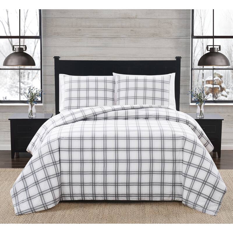 London Fog Printed Cotton Flannel 3 Piece Duvet Cover Set