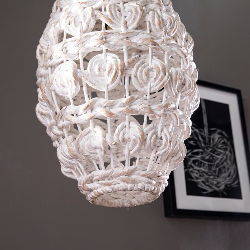 SEI Furniture Romany Coastal White Woven Fiber Pendant Shade
