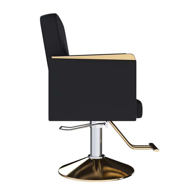 Roomfitters Hydraulic Salon Chair with 360° Swivel, Heavy Duty Barber Stylist Chair with Non-Tilting Gold Base, Black and Gold