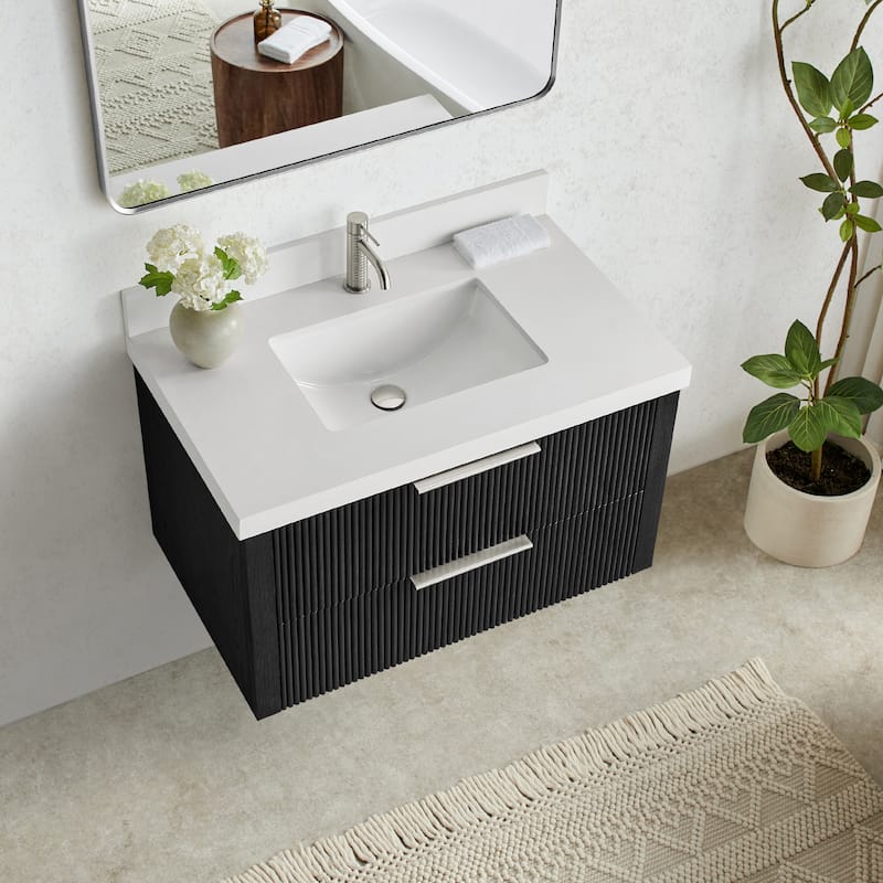 Barcelona Floating Bath Vanity with Quartz Stone Top without Mirror