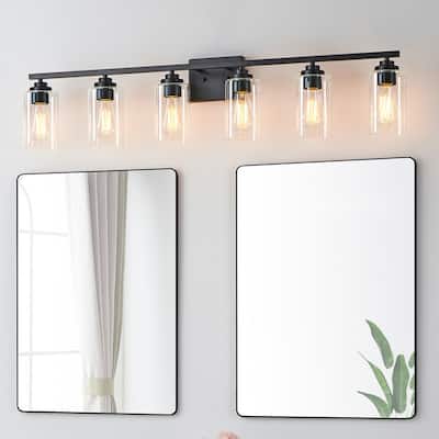 KAWOTI 6-Light Bathroom Vanity Light with Clear Glass Shade