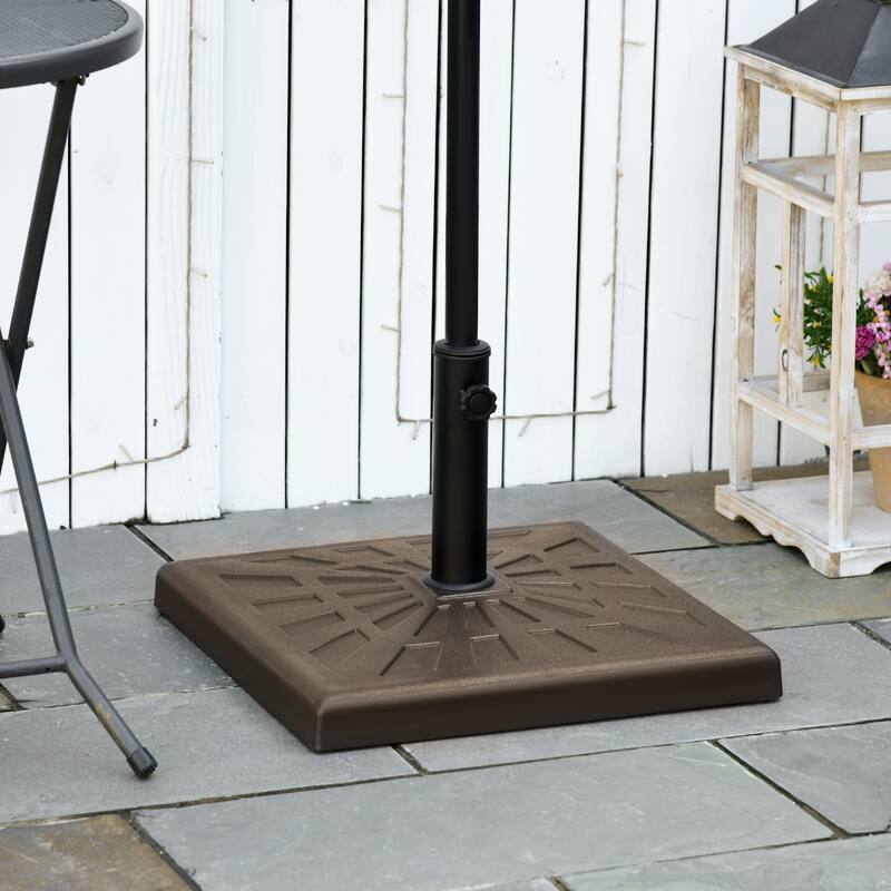 Outsunny 42lbs Resin Patio Umbrella Base, 20" Square Outdoor Umbrella Stand Holder for Parasol Poles - Brown